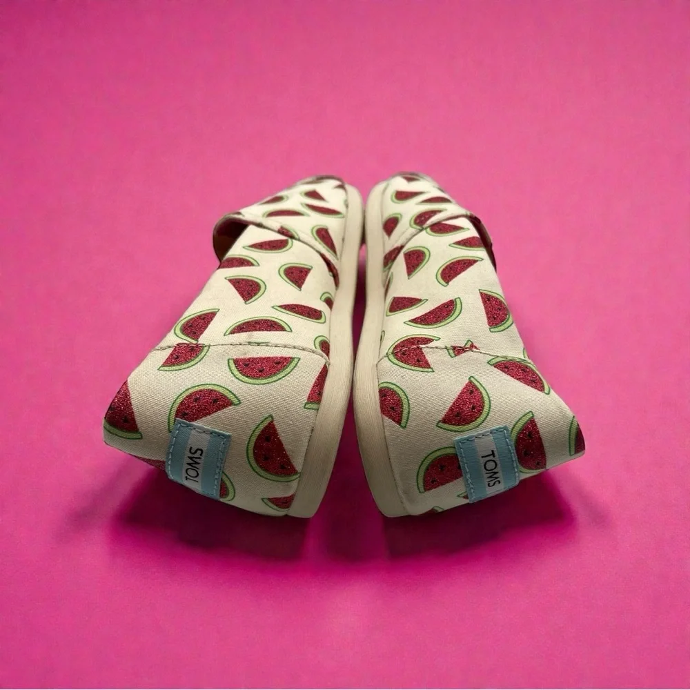 TOMS Women's Alpargata Natural Glitter Watermelon Print Shoes Size 12